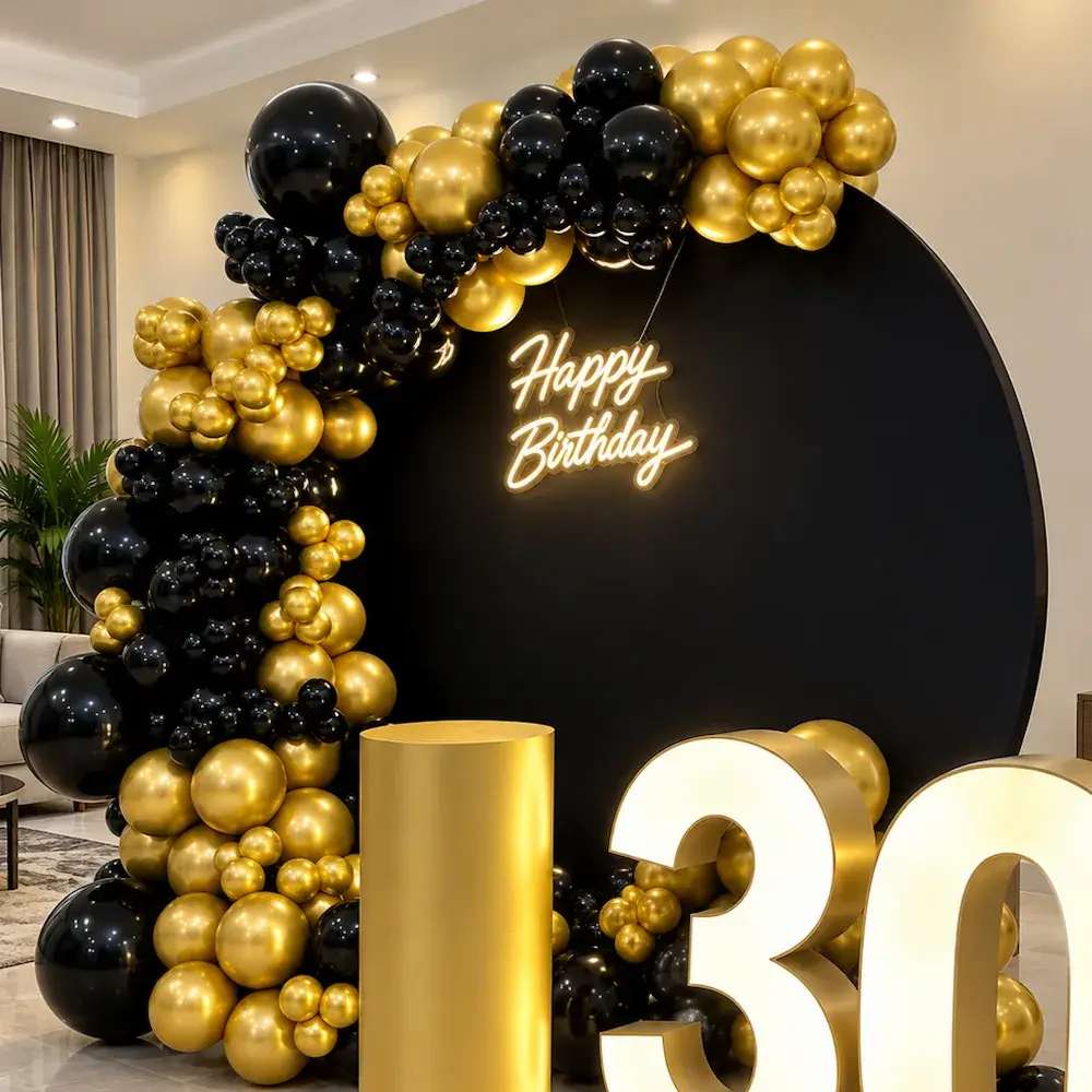 Golden Beauty Birthday Setup at Home