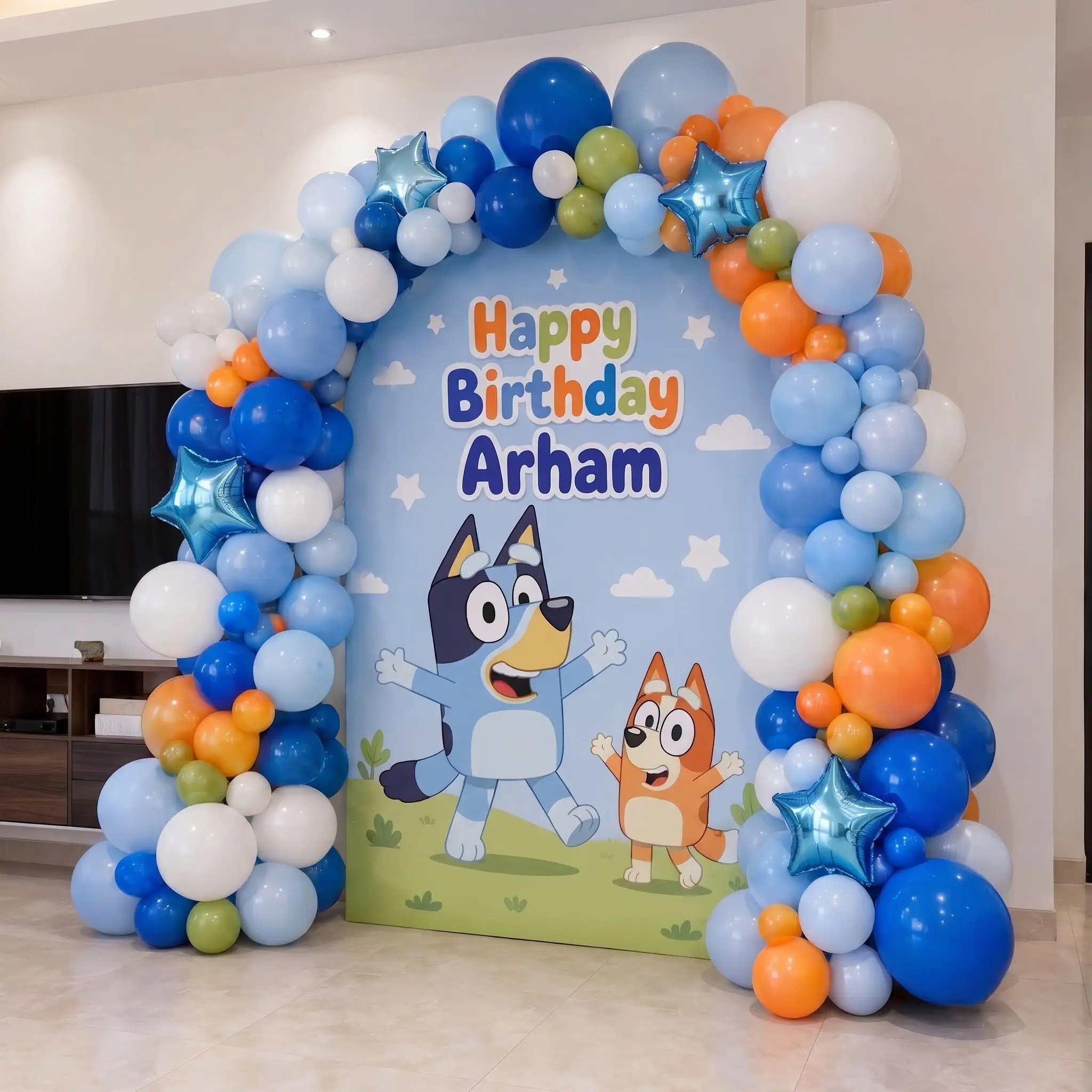Bluey Theme Balloon Setup at Home in Abu Dhabi