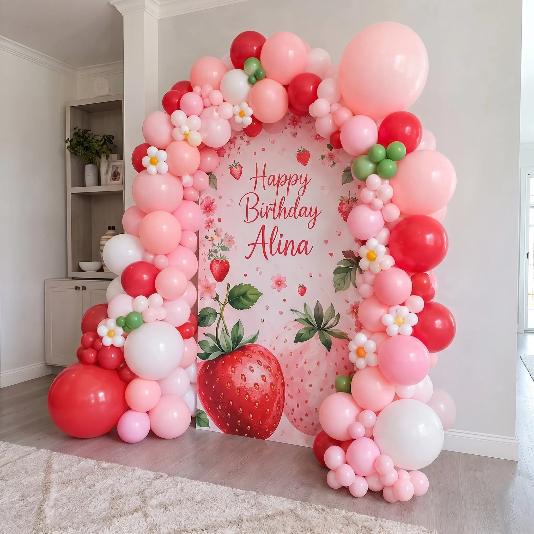 Strawberry Pink Birthday Balloon Decoration  in Abu Dhabi