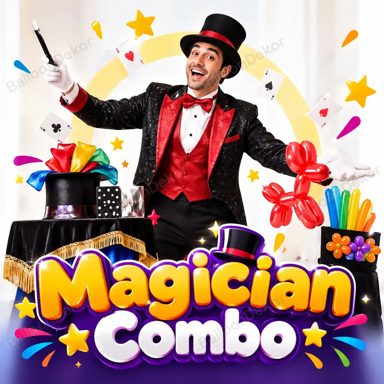 Magician combo for a kids birthday party in Dubai with magic show, balloon sculpting and hosting