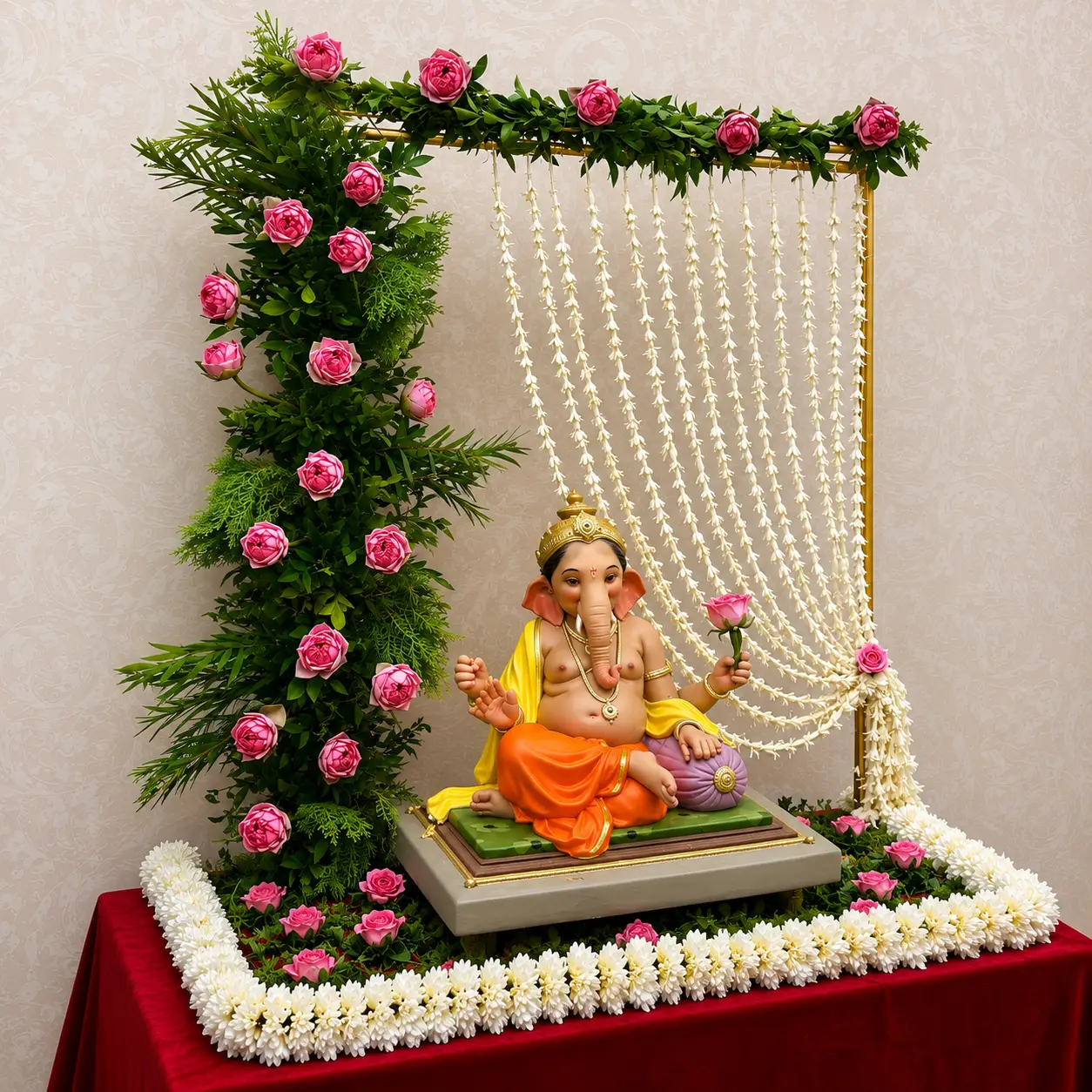 Floral Ganpati Backdrop Decoration