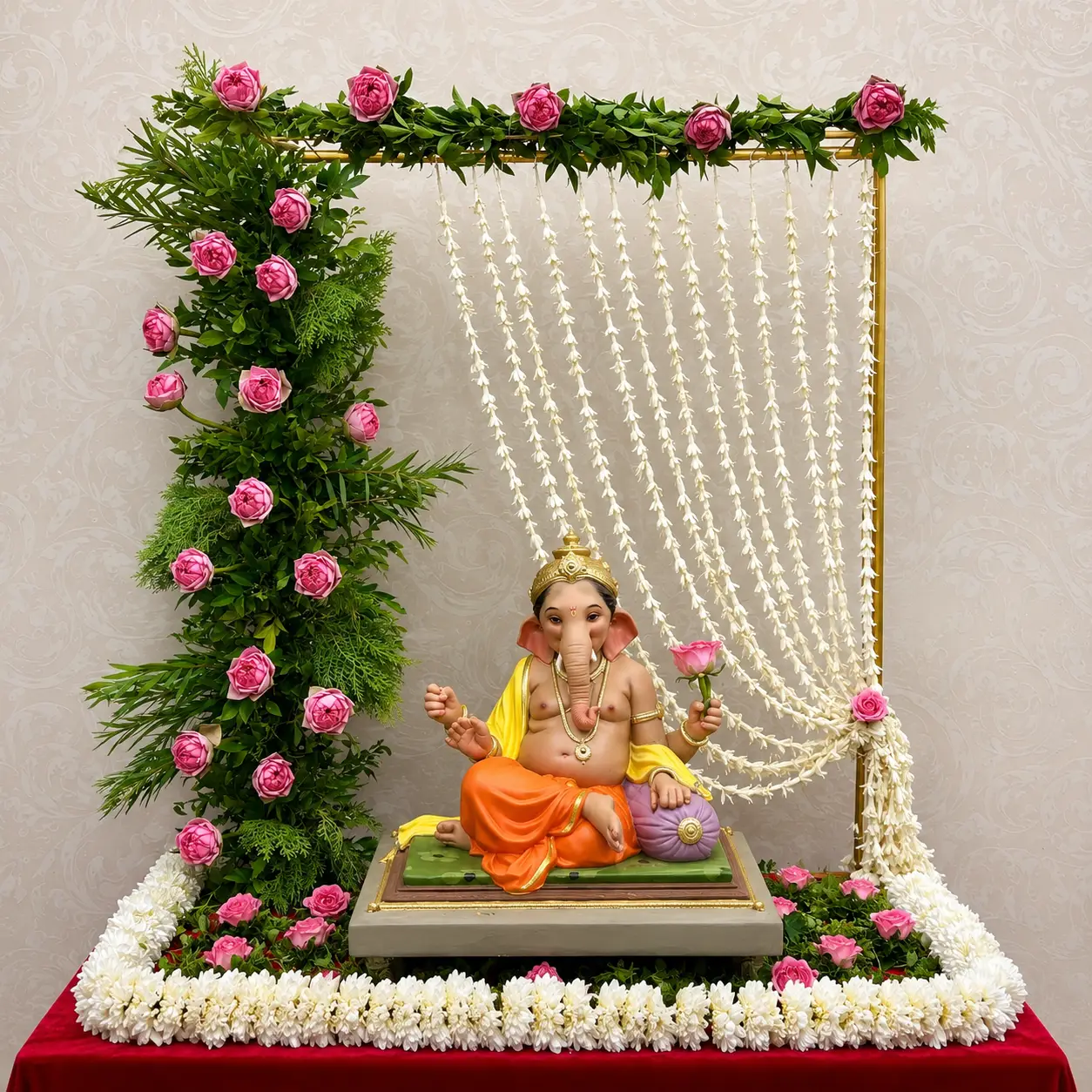 Floral Ganpati Backdrop Decoration