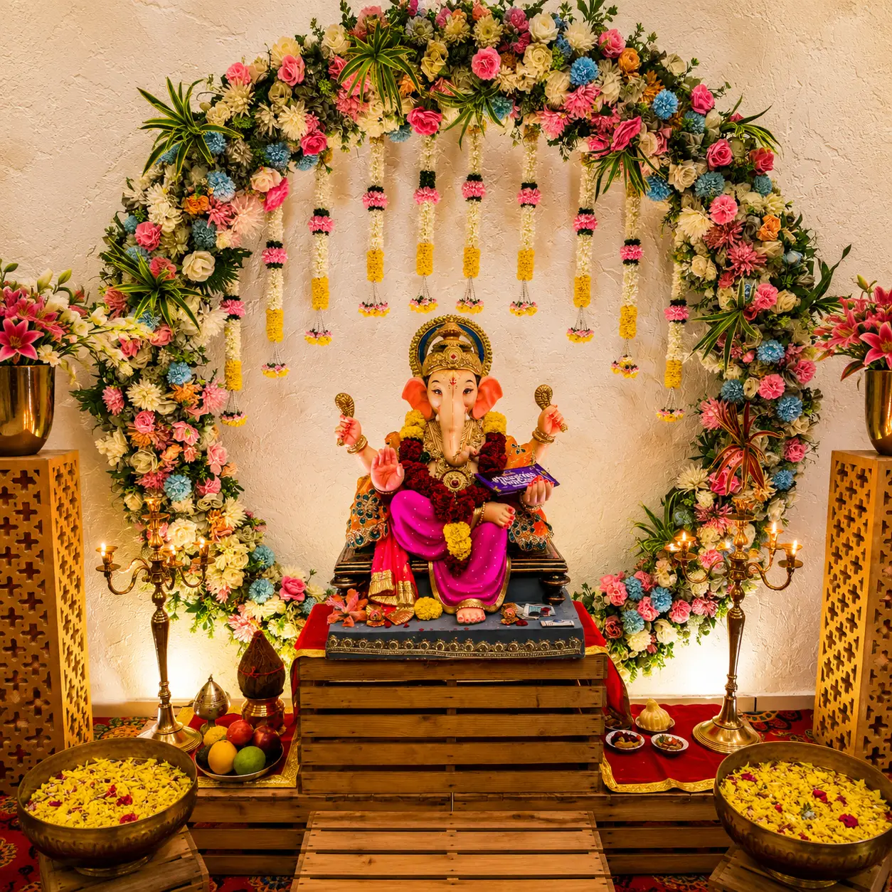 Floral Ring Ganpati Decoration