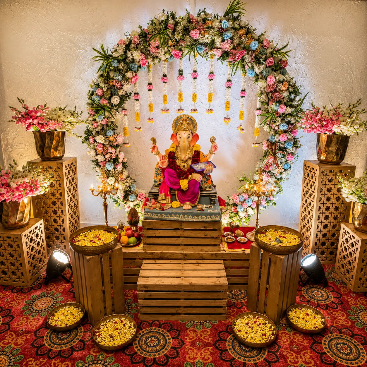 Floral Ring Ganpati Decoration