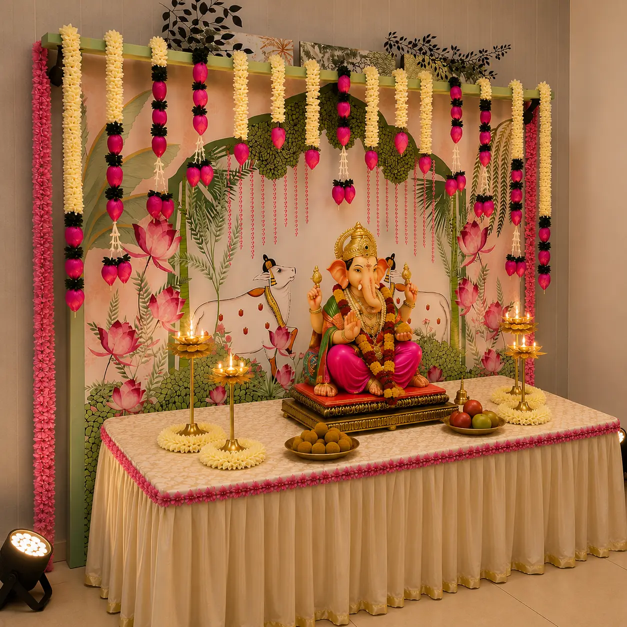 Ganpati Flower Garlands Setup