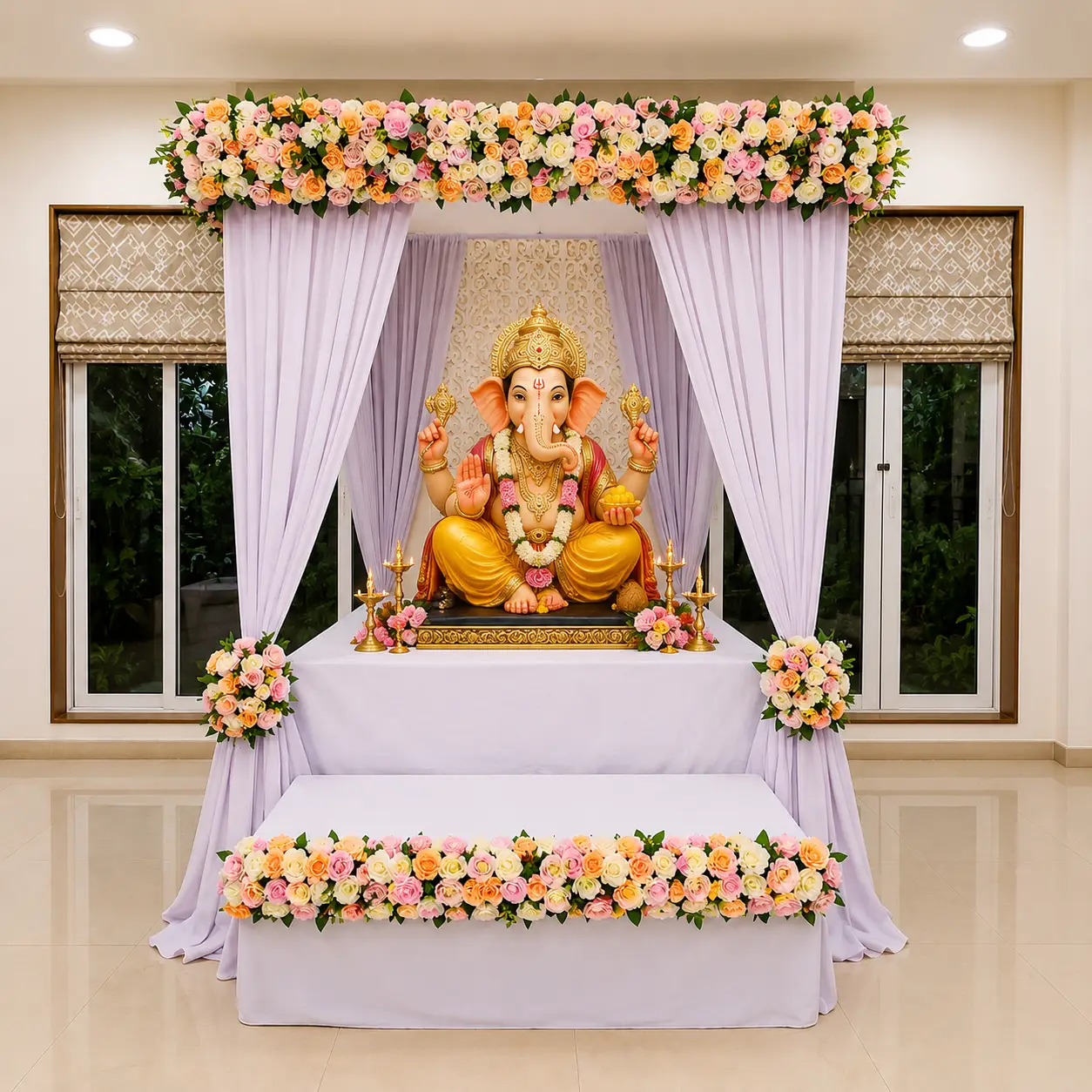 Home Ganesh Pooja Decoration