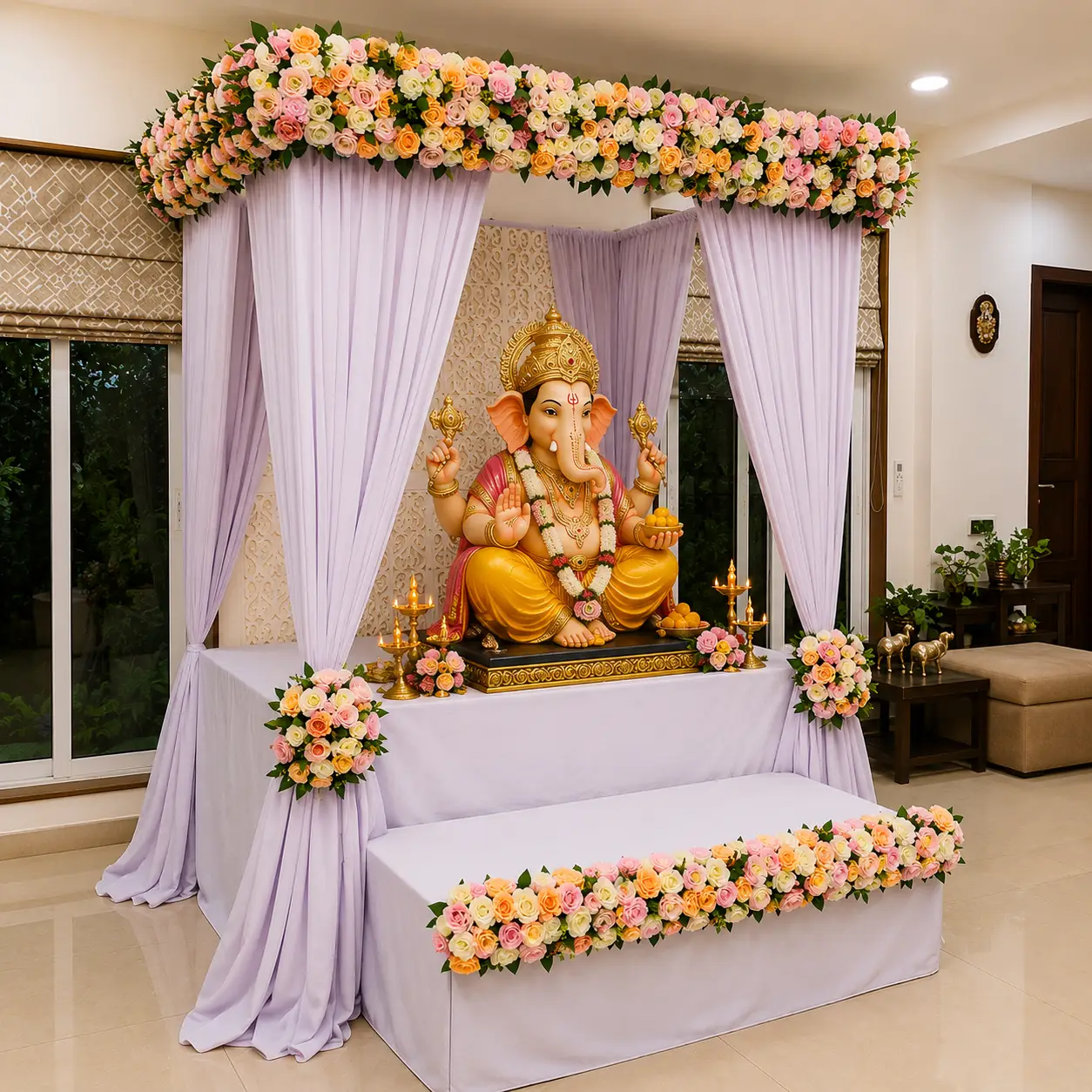 Home Ganesh Pooja Decoration