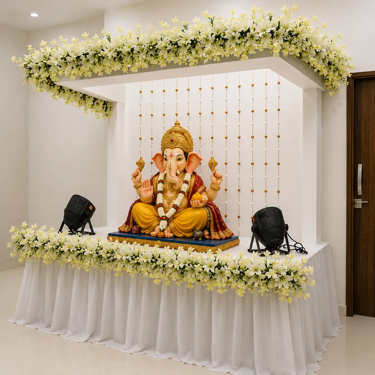 Home Ganpati Flower Decoration