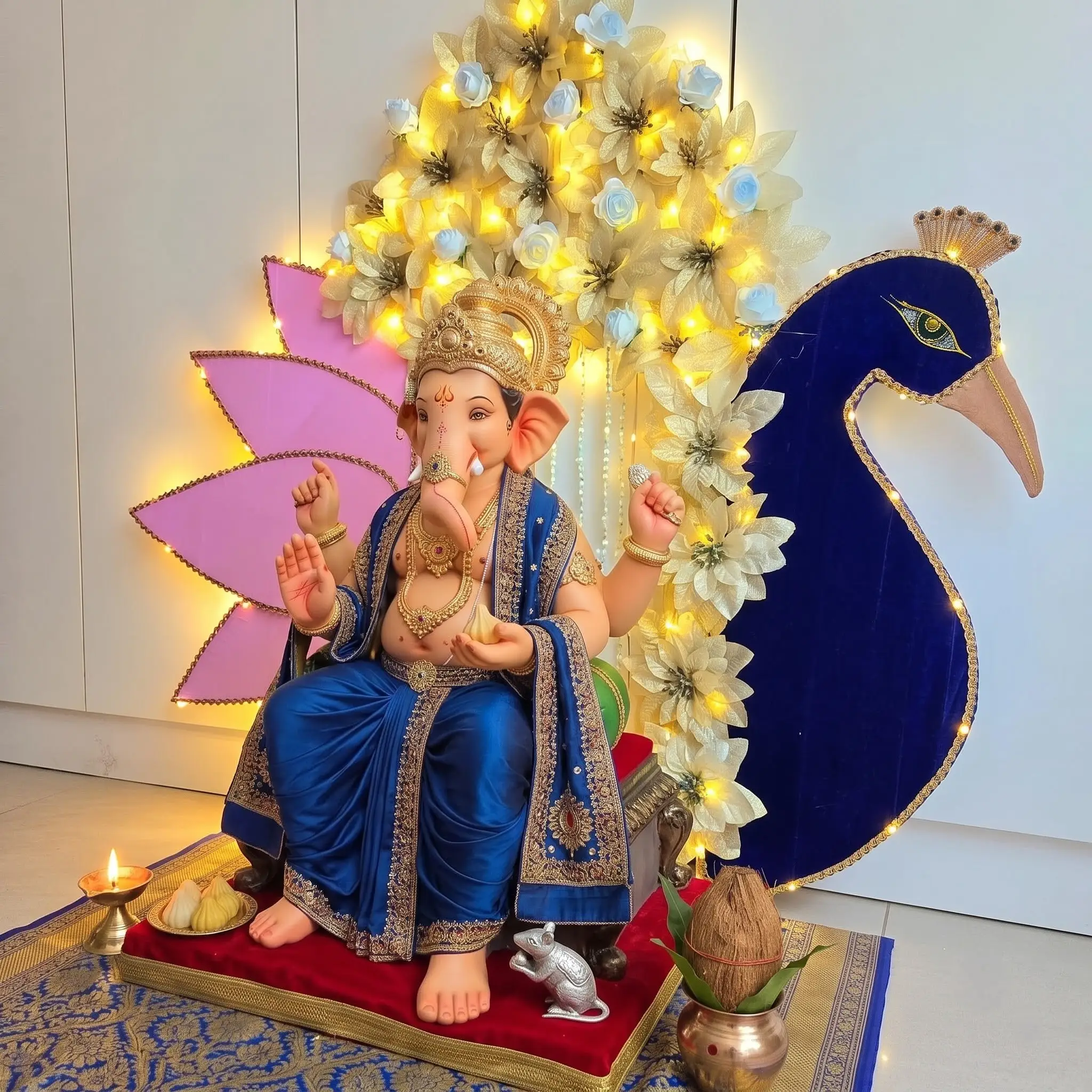Peacock Style Ganpati Setup