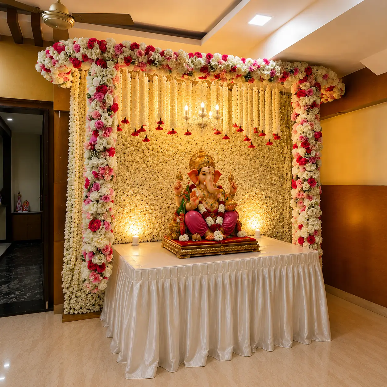 Rose Garland Ganpati Setup – photo 2