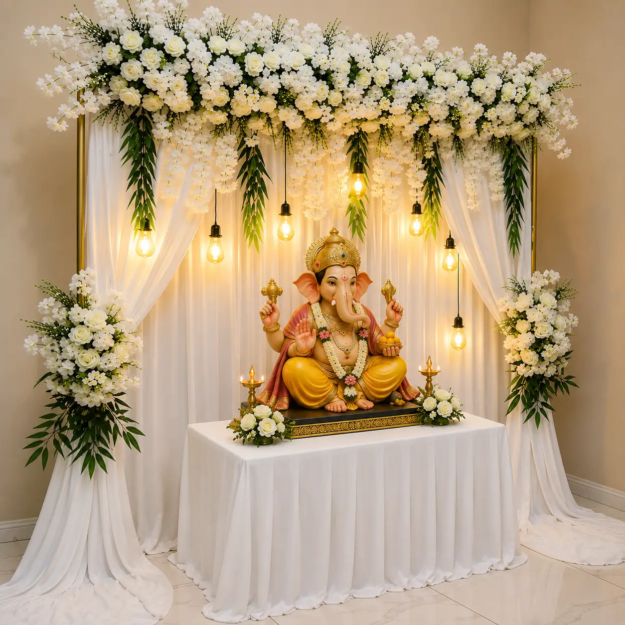 White Flower Ganesh Decoration