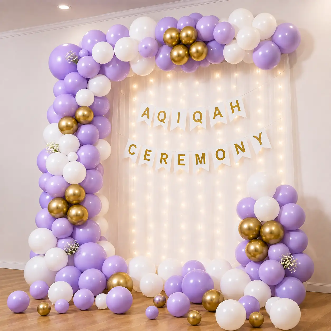 Purple & White Balloon Decoration for Aqiqah Ceremony