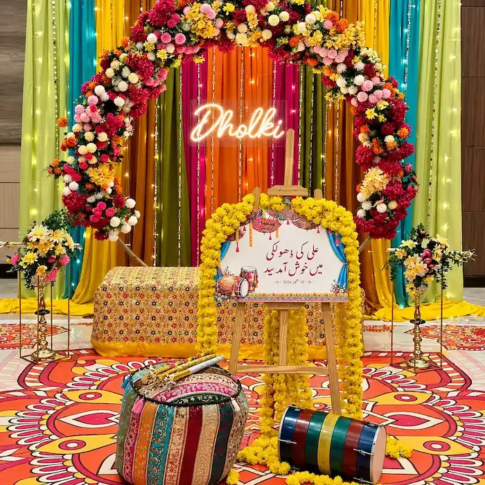 Dholki Ceremony Backdrop Decoration