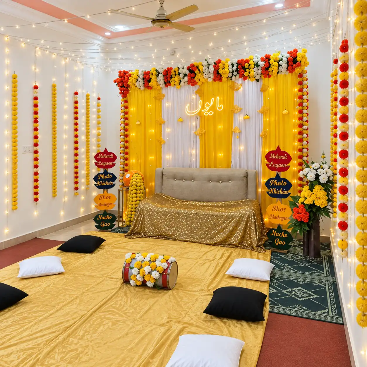 Elegant Mehendi Flower Decoration