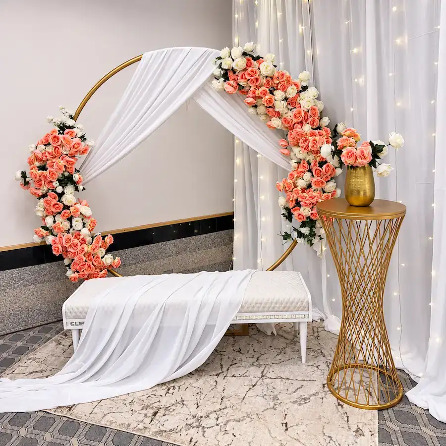 Elegant Rose Backdrop Haldi Decoration