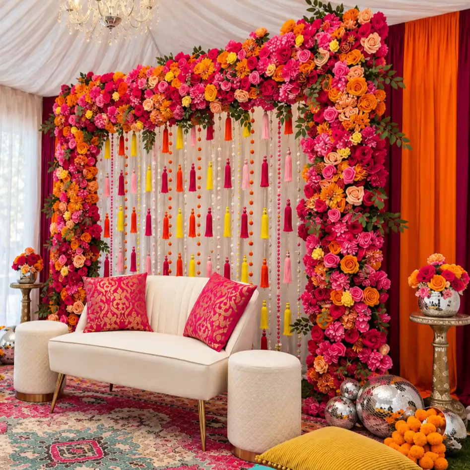 Flower Arch Decor for Mehndi Ceremony