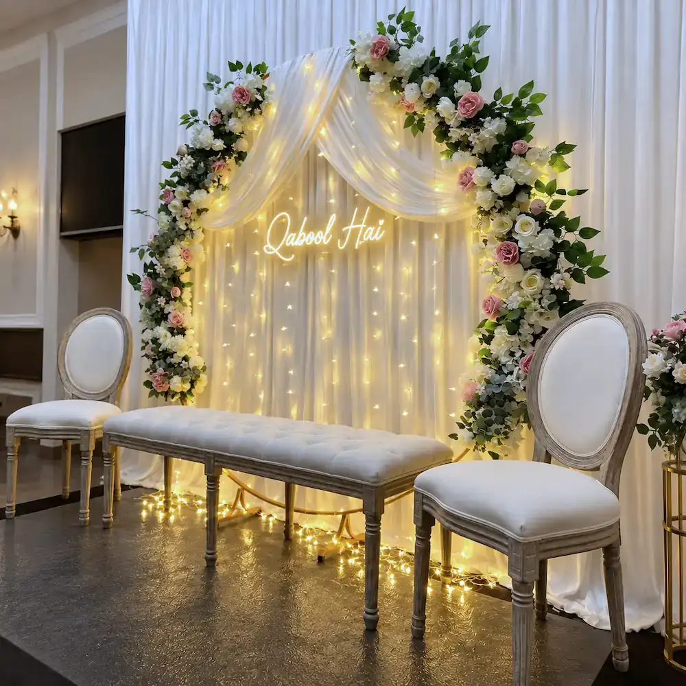 Glowing Backdrop Decor for Nikkah Ceremony