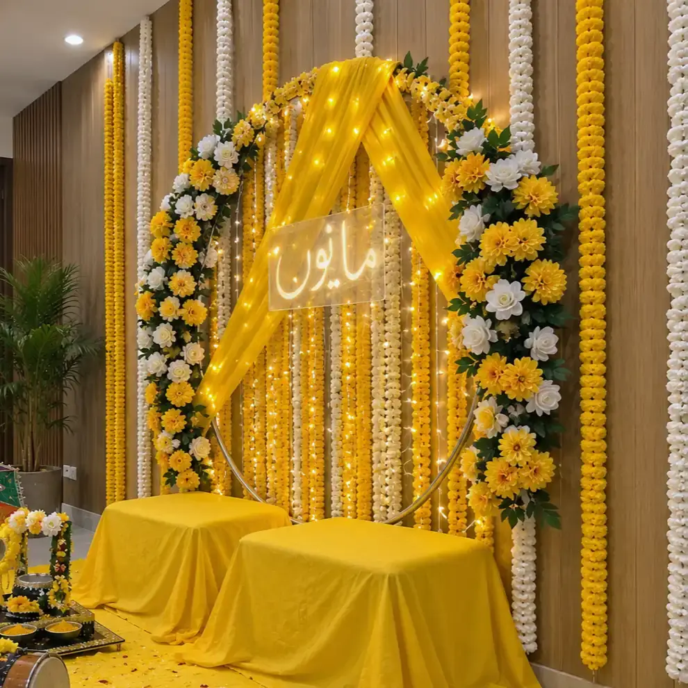 Golden Flower Backdrop Decor for Haldi