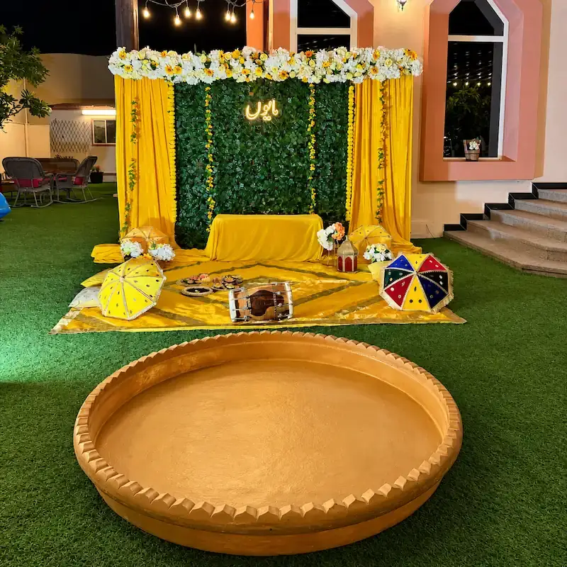 Mayun Ceremony Green backdrop Decoration