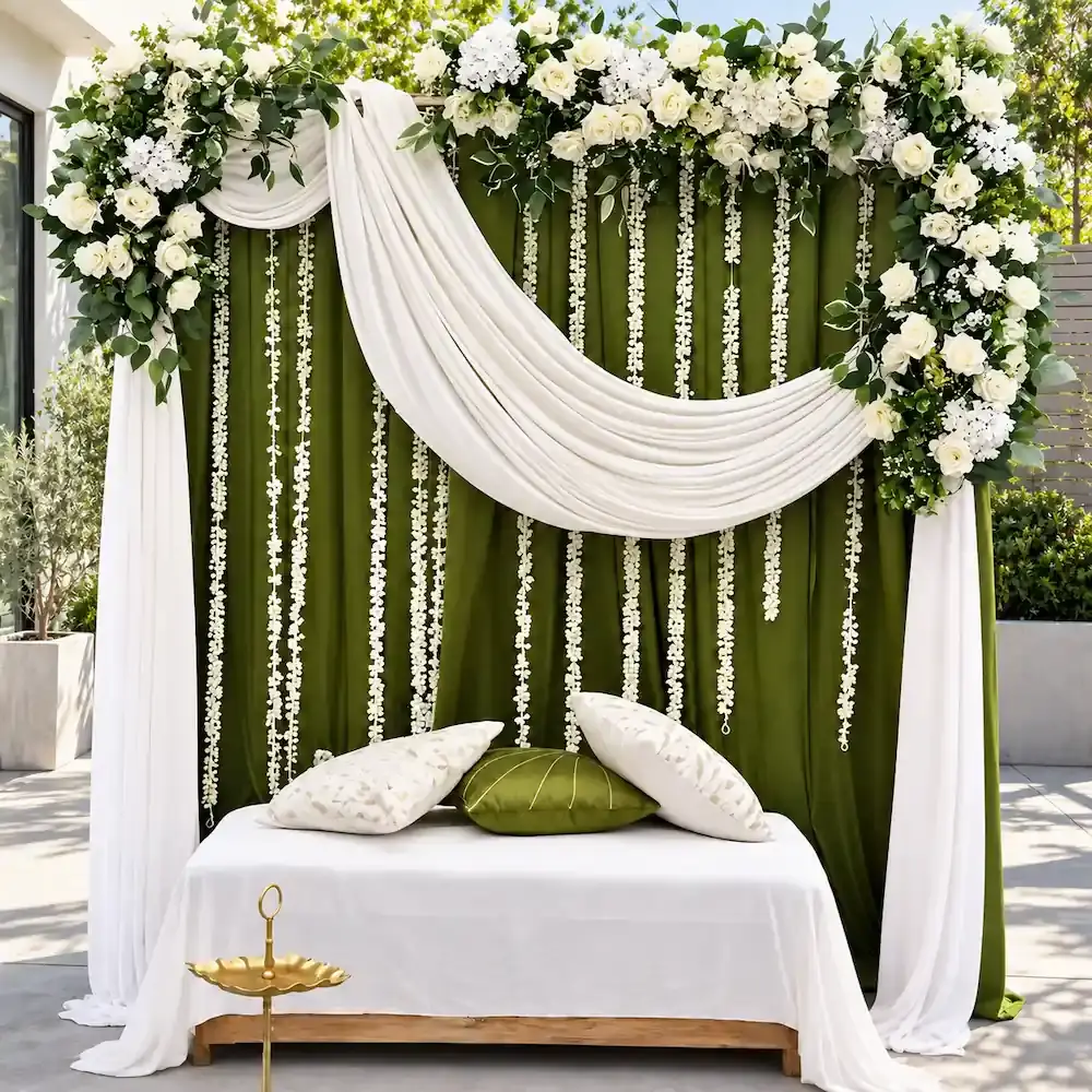 White Rose Backdrop Setup for Mehndi