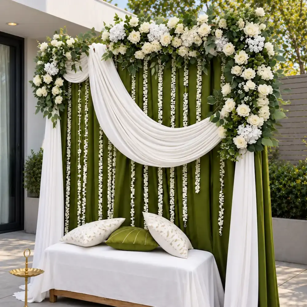 White Rose Backdrop Setup for Mehndi