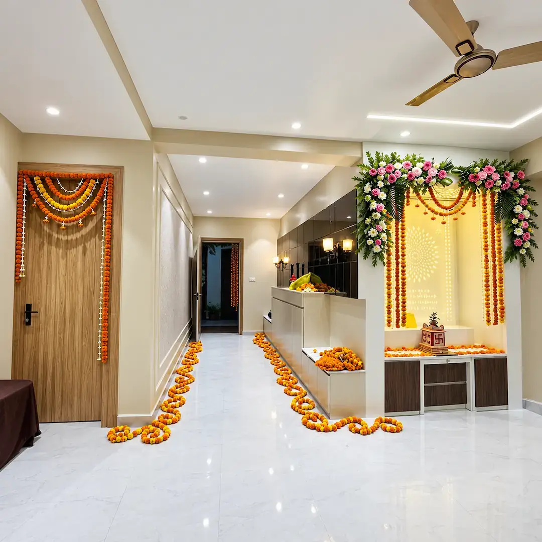 Diwali Mandir Decoration with Flowers