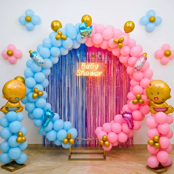 Pink & Blue Baby Shower Balloon Arch with LED Sign in UAE